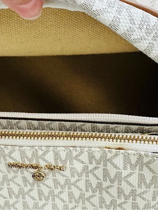 Michael Kors Cream White Logo-Print Crossbody with Tan Trim - Picture 6 of 13